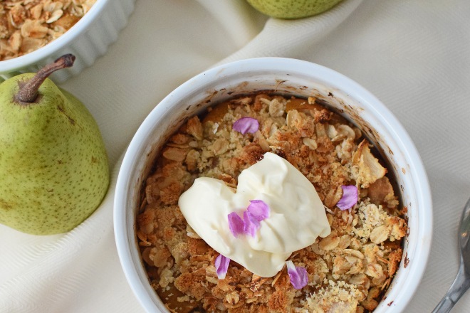 Pear, Ginger and Macadamia Crumble